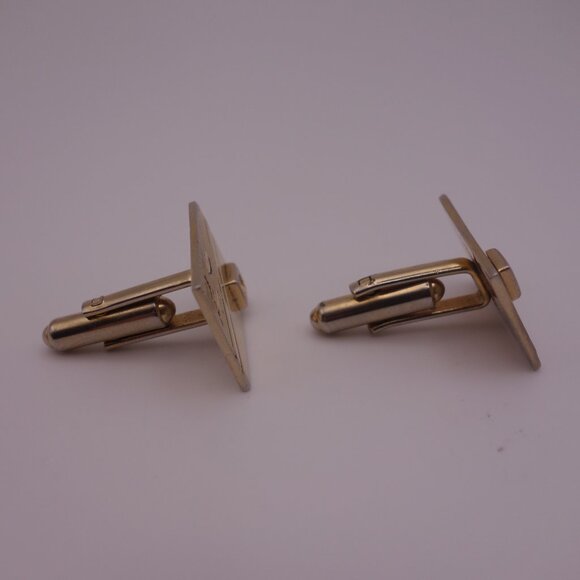 Gold Color Rectangle Cuff Links with Design - Picture 3 of 12